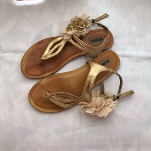 Gold Sandals with Flower Accent